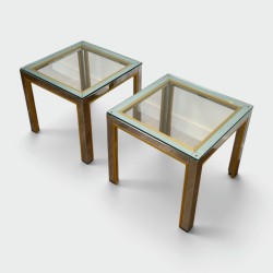 Pair of Side Tables in Chrome and Brass with a Glass Top by Willy Rizzo, 1970s