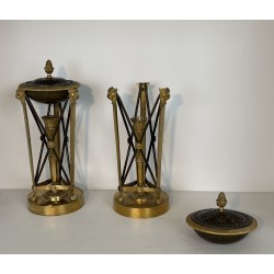 Pair of Perfume Burners in Gilt and Patinated Bronze in the Empire Style, in the Style of Claude Galle, 19th Century