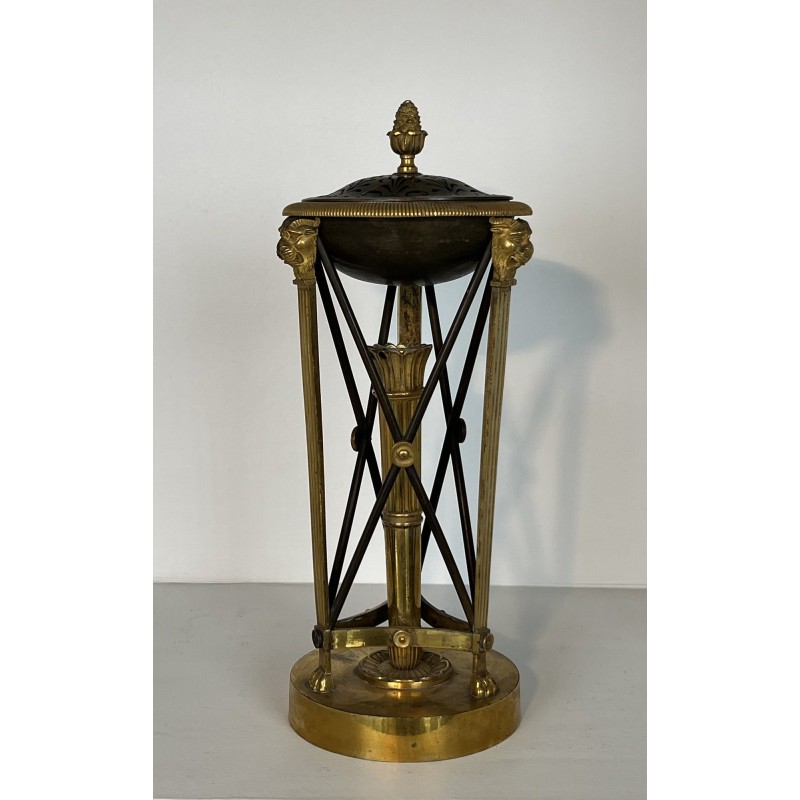 Pair of Perfume Burners in Gilt and Patinated Bronze in the Empire Style, in the Style of Claude Galle, 19th Century