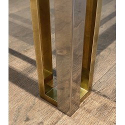 Bicolour Rectangular Coffee Table in Chrome and Brass with a Glass Top, Willy Rizzo, French Work, 1970s.