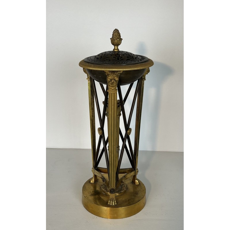 Pair of Perfume Burners in Gilt and Patinated Bronze in the Empire Style, in the Style of Claude Galle, 19th Century