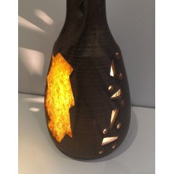 Unusual Ceramic and Amber Glass Table Lamp, circa 1970