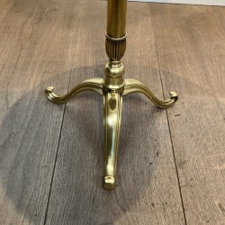 Brass Guéridon with Central Shaft and Curved Tripod Base, Wooden Top with Openwork Gallery, Circa 1960