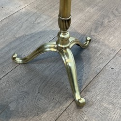 Brass Guéridon with Central Shaft and Curved Tripod Base, Wooden Top with Openwork Gallery, Circa 1960