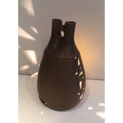 Unusual Ceramic and Amber Glass Table Lamp, circa 1970