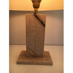 Travertine Table Lamp with Brass Inlay, French Work, circa 1970