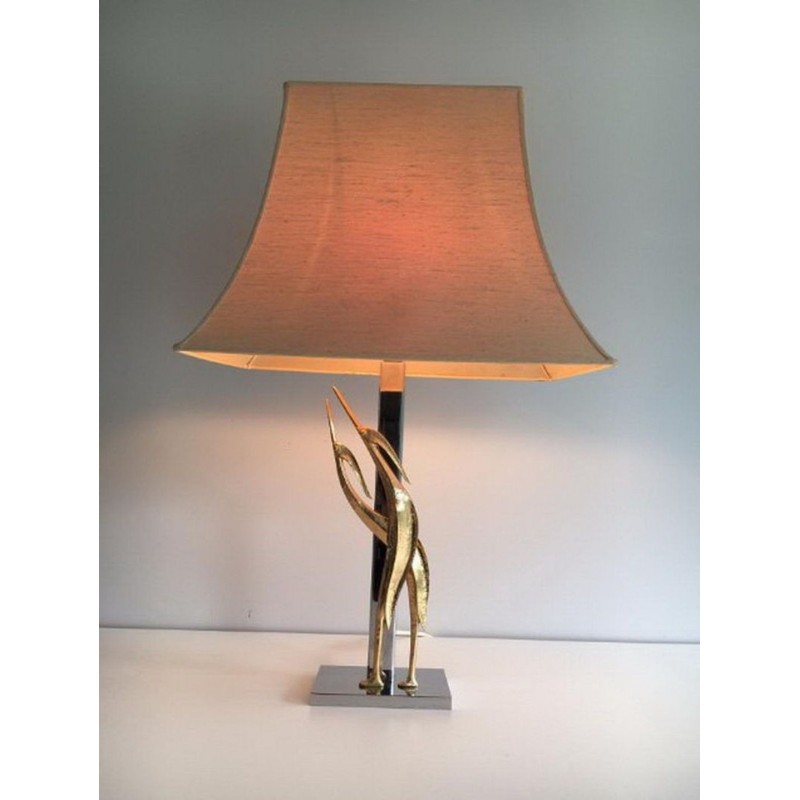 Sculptural Bronze and Chrome Table Lamp with Birds, circa 1970