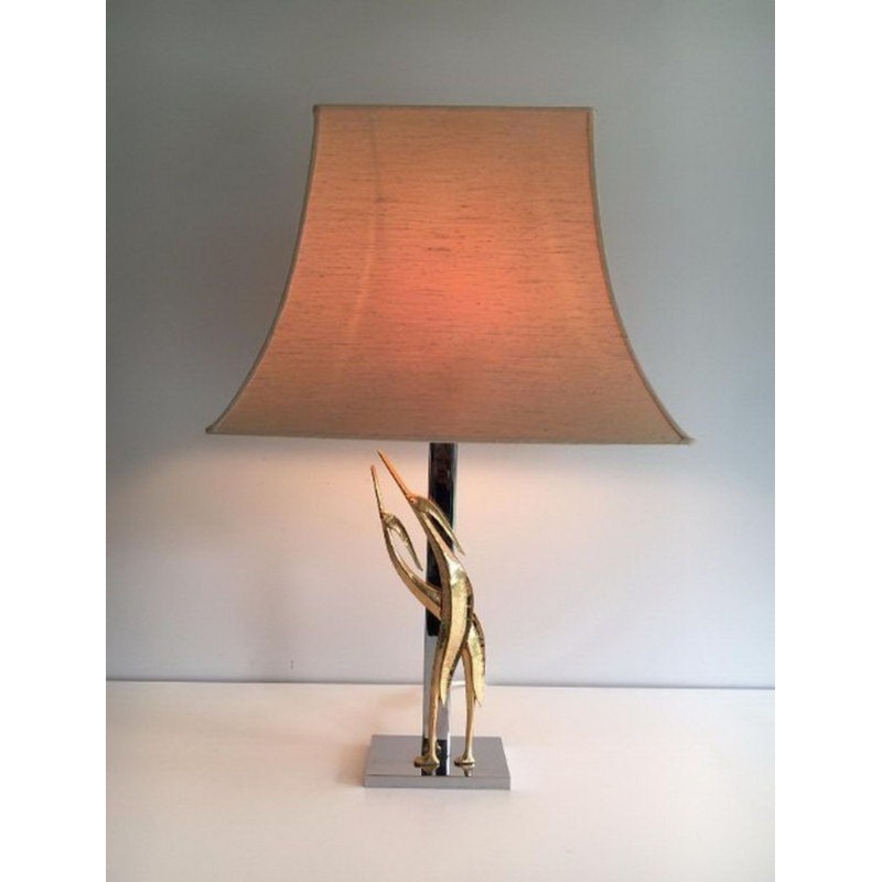 Sculptural Bronze and Chrome Table Lamp with Birds, circa 1970