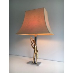 Sculptural Bronze and Chrome Table Lamp with Birds, circa 1970