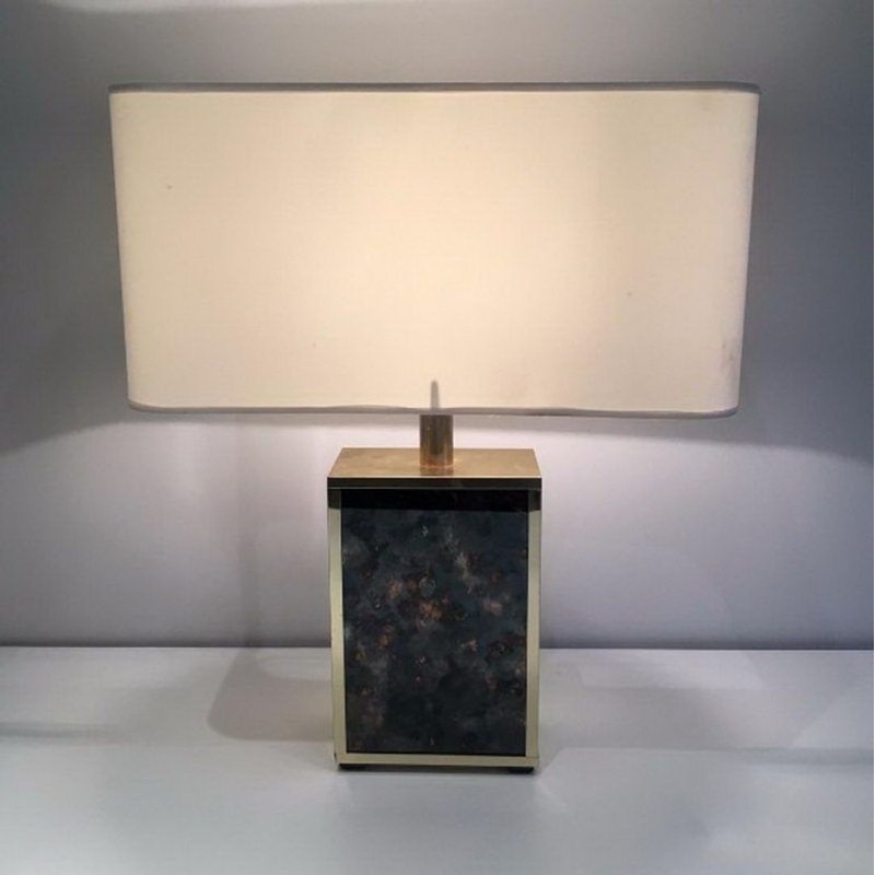 Gilt Metal and Foxed Mirror Glass Lamp, in the Style of Aldo Tura, circa 1970