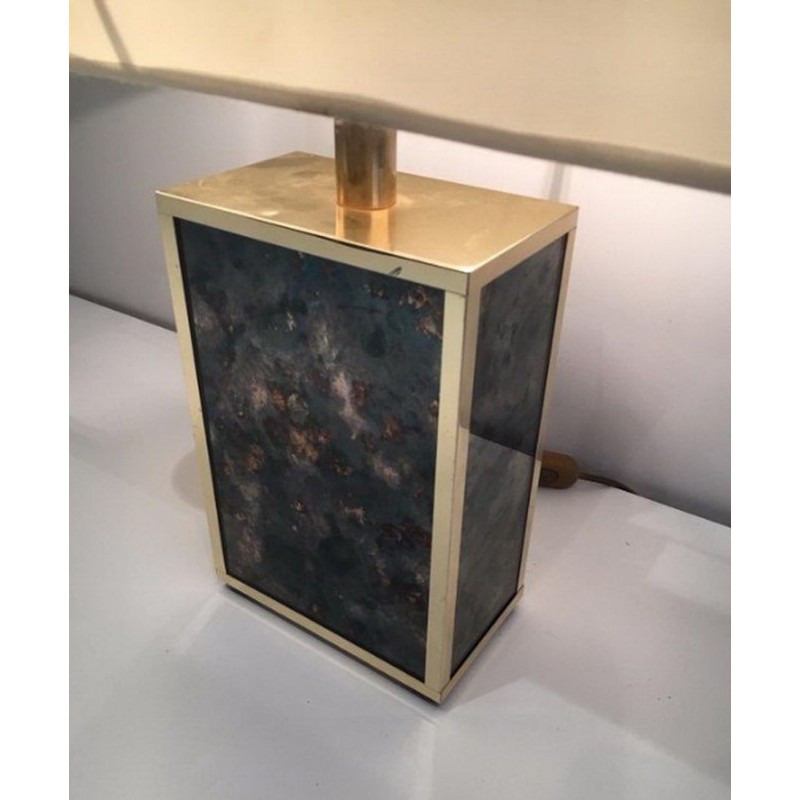 Gilt Metal and Foxed Mirror Glass Lamp, in the Style of Aldo Tura, circa 1970