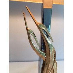 Sculptural Bronze and Chrome Table Lamp with Birds, circa 1970