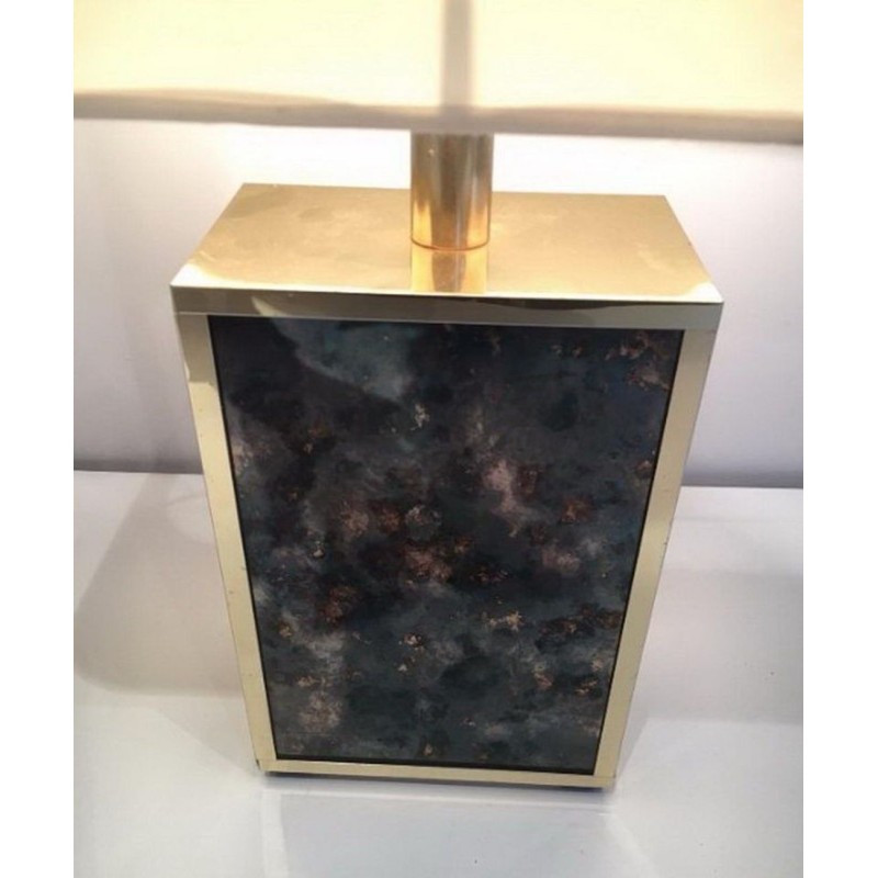 Gilt Metal and Foxed Mirror Glass Lamp, in the Style of Aldo Tura, circa 1970