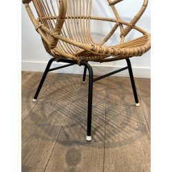 Pair of Basket Armchairs in Rattan with Black Lacquered Metal Base, 1960s Work