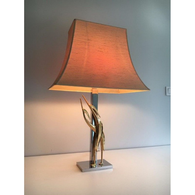 Sculptural Bronze and Chrome Table Lamp with Birds, circa 1970
