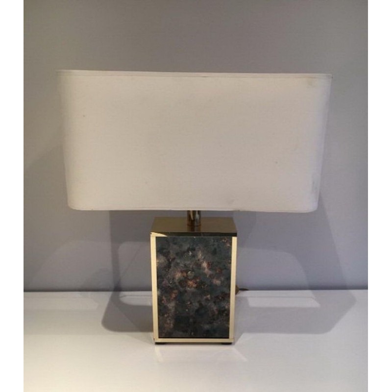 Gilt Metal and Foxed Mirror Glass Lamp, in the Style of Aldo Tura, circa 1970
