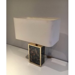 Gilt Metal and Foxed Mirror Glass Lamp, in the Style of Aldo Tura, circa 1970