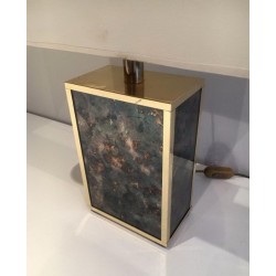 Gilt Metal and Foxed Mirror Glass Lamp, in the Style of Aldo Tura, circa 1970