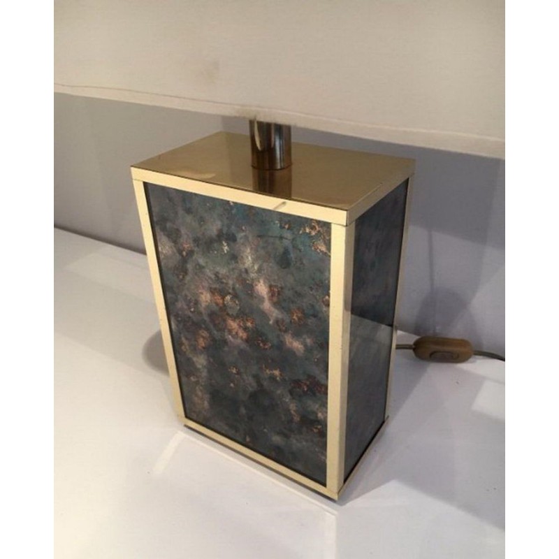 Gilt Metal and Foxed Mirror Glass Lamp, in the Style of Aldo Tura, circa 1970