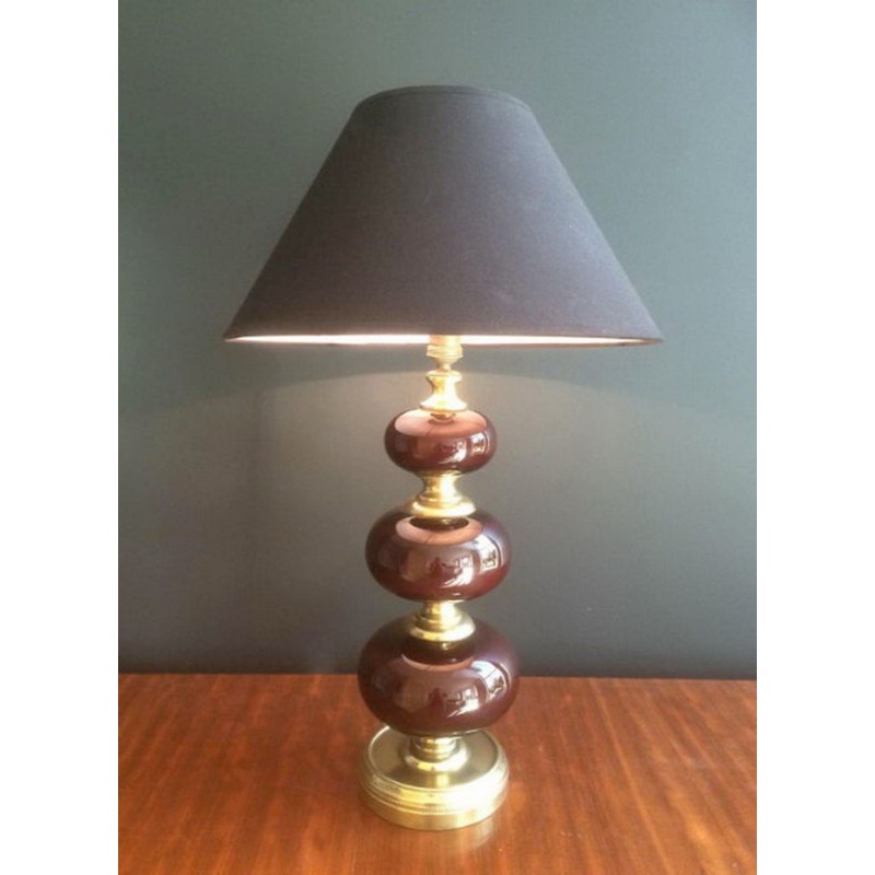 Red Glass and Brass Table Lamp, French Work, circa 1960