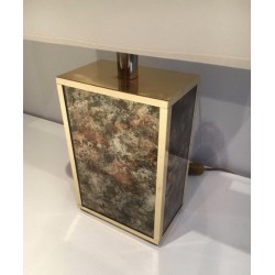 Gilt Metal and Foxed Mirror Glass Lamp, in the Style of Aldo Tura, circa 1970