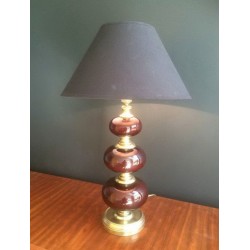 Red Glass and Brass Table Lamp, French Work, circa 1960