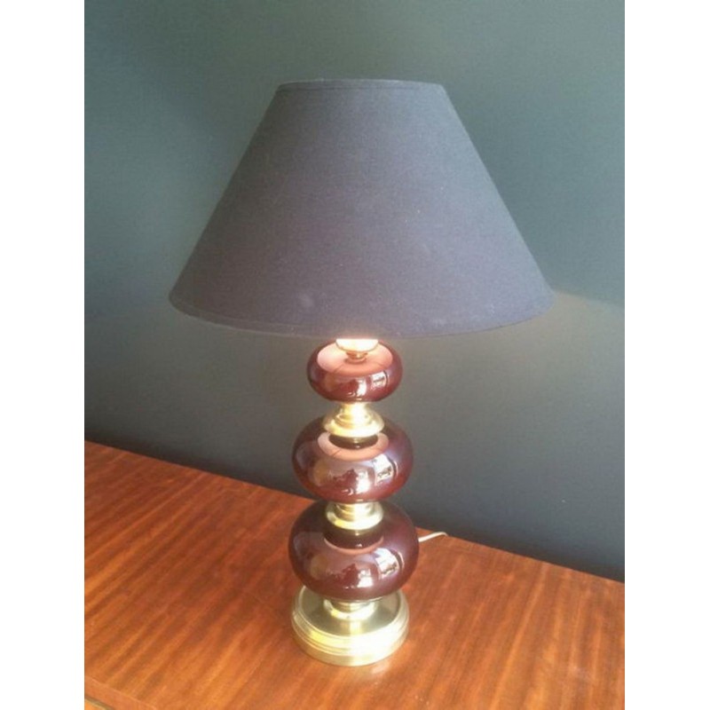 Red Glass and Brass Table Lamp, French Work, circa 1960