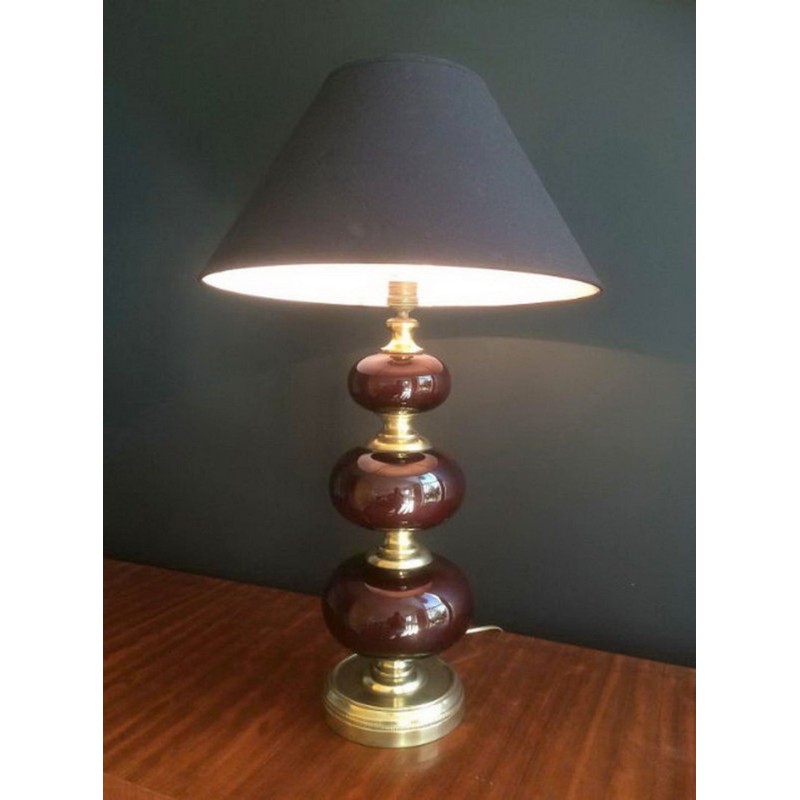 Red Glass and Brass Table Lamp, French Work, circa 1960