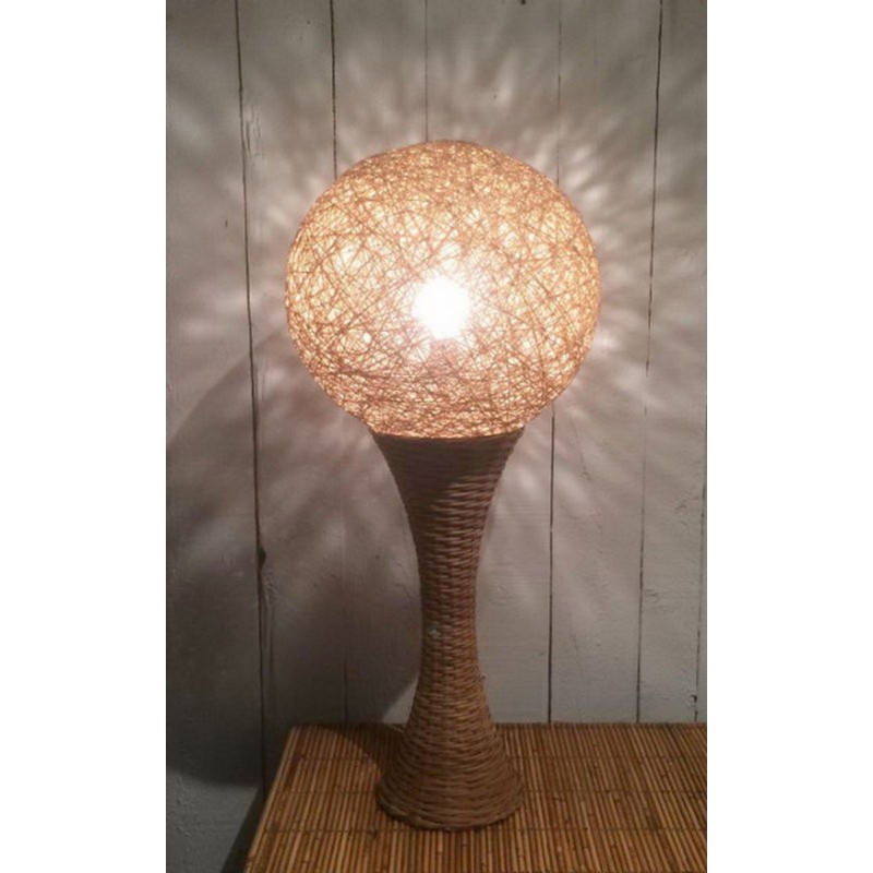 Tall Rattan Table Lamp, French Work, circa 1970