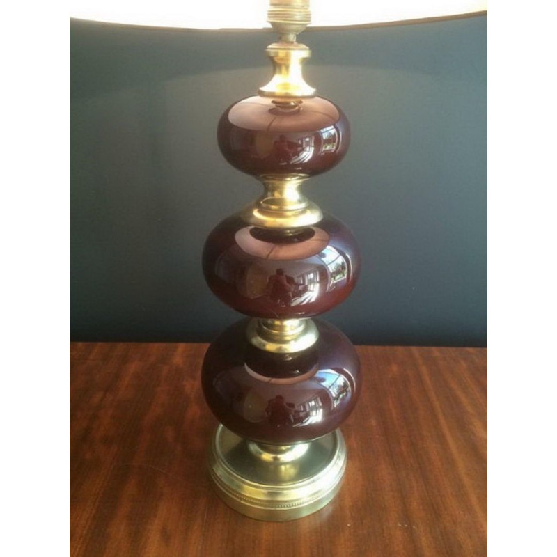 Red Glass and Brass Table Lamp, French Work, circa 1960
