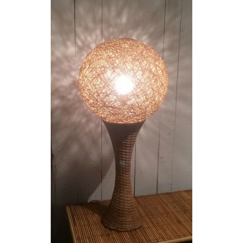 Tall Rattan Table Lamp, French Work, circa 1970
