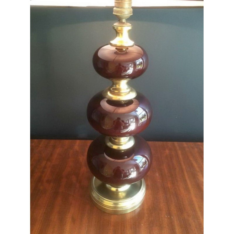 Red Glass and Brass Table Lamp, French Work, circa 1960
