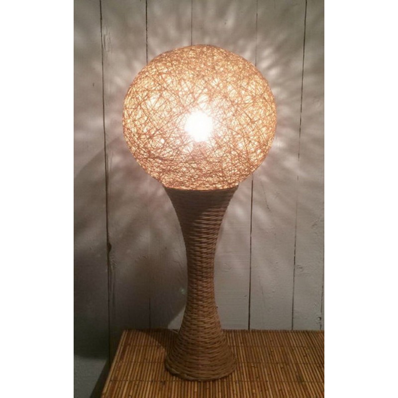 Tall Rattan Table Lamp, French Work, circa 1970