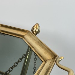 Serving Table with a Removable Octagonal Brass Top with a Gallery and Handles, Folding Base, Circa 1950