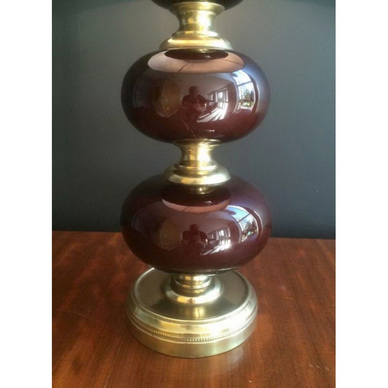 Red Glass and Brass Table Lamp, French Work, circa 1960