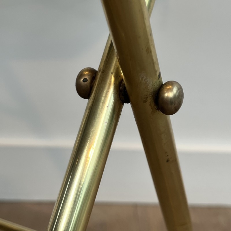Serving Table with a Removable Octagonal Brass Top with a Gallery and Handles, Folding Base, Circa 1950