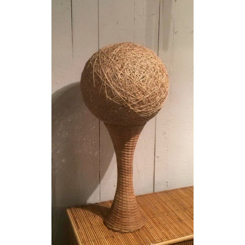 Tall Rattan Table Lamp, French Work, circa 1970