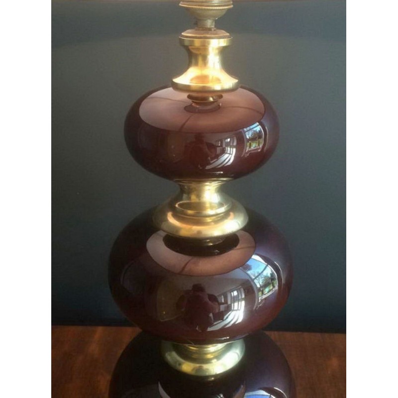 Red Glass and Brass Table Lamp, French Work, circa 1960