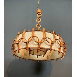 Rattan Chandelier, in the Style of Audoux-Minet, French Work, circa 1950