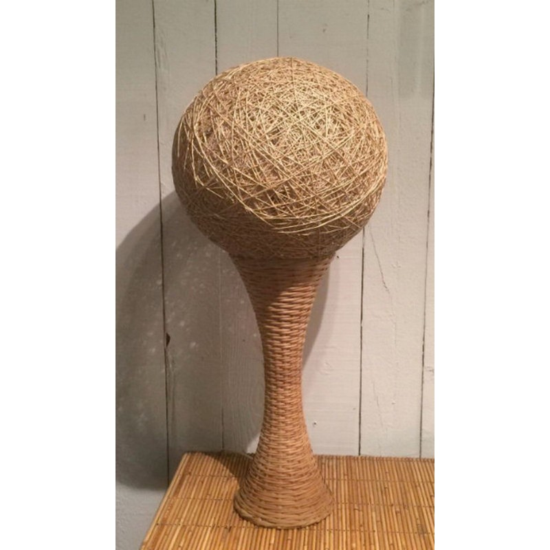 Tall Rattan Table Lamp, French Work, circa 1970