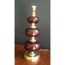Red Glass and Brass Table Lamp, French Work, circa 1960