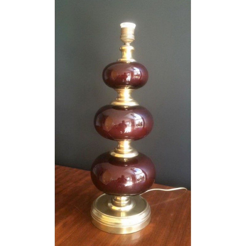 Red Glass and Brass Table Lamp, French Work, circa 1960