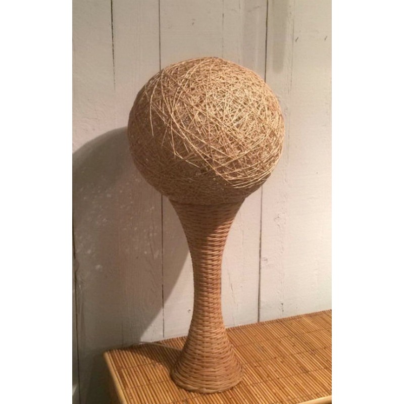 Tall Rattan Table Lamp, French Work, circa 1970