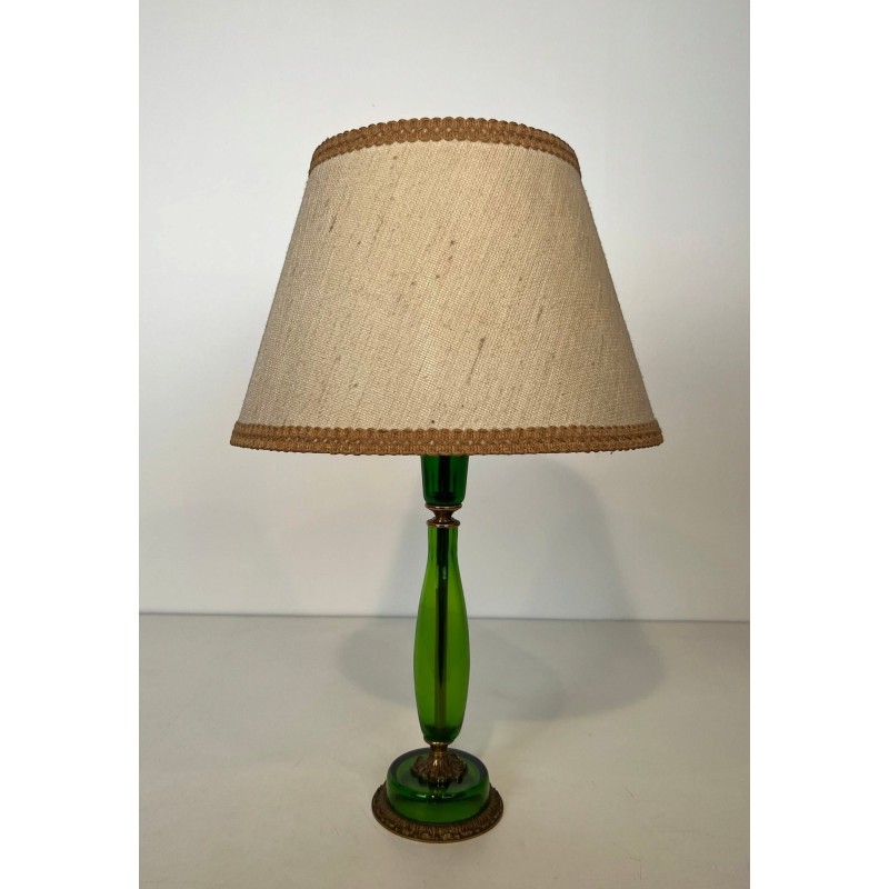 Table Lamp in Emerald Green Glass and Gilt Bronze, Circa 1950