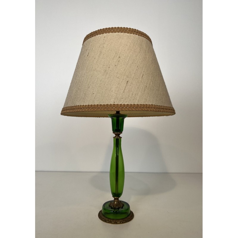 Table Lamp in Emerald Green Glass and Gilt Bronze, Circa 1950