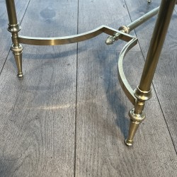 Rectangular Brass Coffee Table with Glass Top and H-Shaped Stretcher with Central Bar, Maison Jansen, Circa 1950