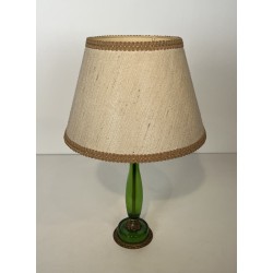 Table Lamp in Emerald Green Glass and Gilt Bronze, Circa 1950