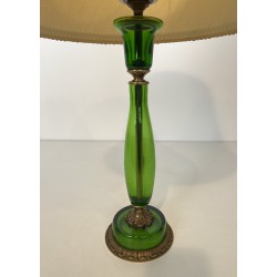 Table Lamp in Emerald Green Glass and Gilt Bronze, Circa 1950