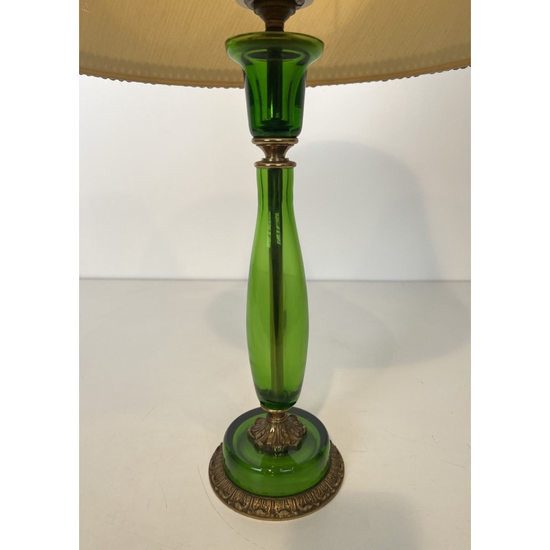 Table Lamp in Emerald Green Glass and Gilt Bronze, Circa 1950