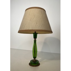 Table Lamp in Emerald Green Glass and Gilt Bronze, Circa 1950